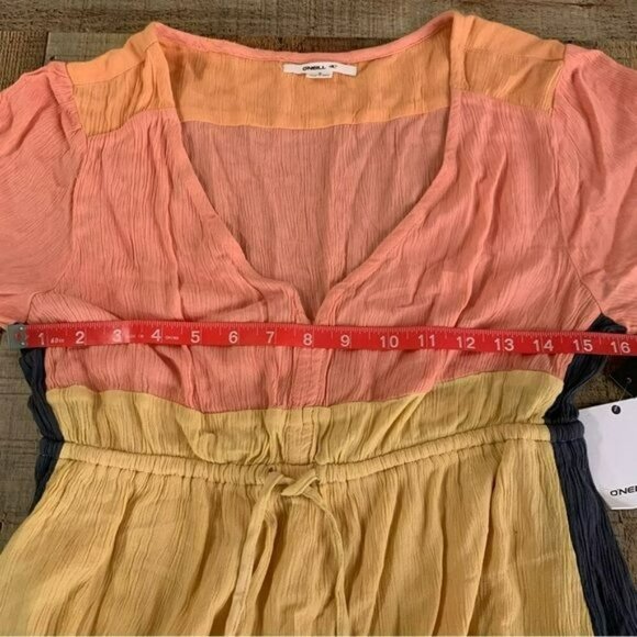 O’Neill Phaedra beach color block dress orange navy yellow pink size small - Picture 2 of 10